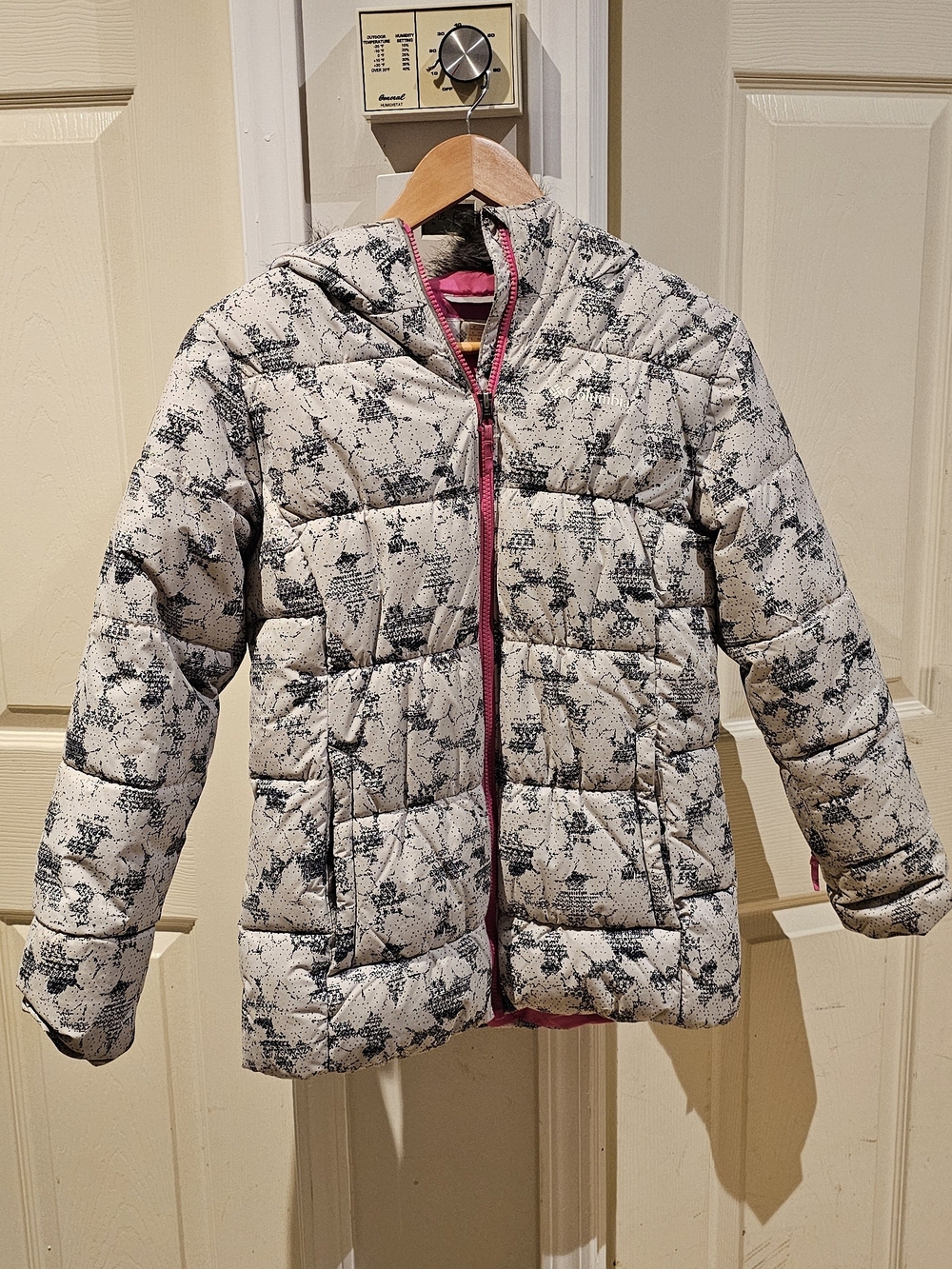 Girls' Quilted Hooded Puffer Jacket - Cream/Black